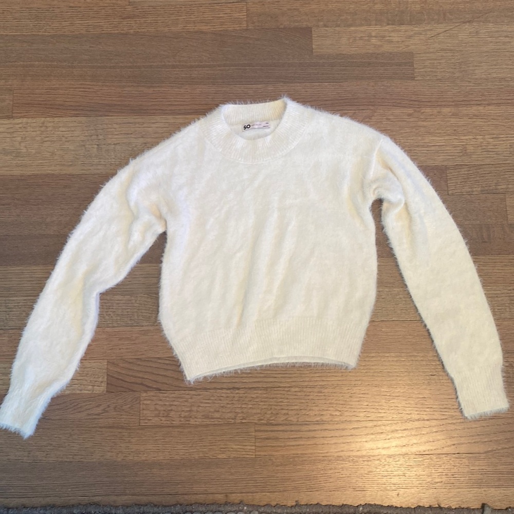 High neck fluffy white sweater